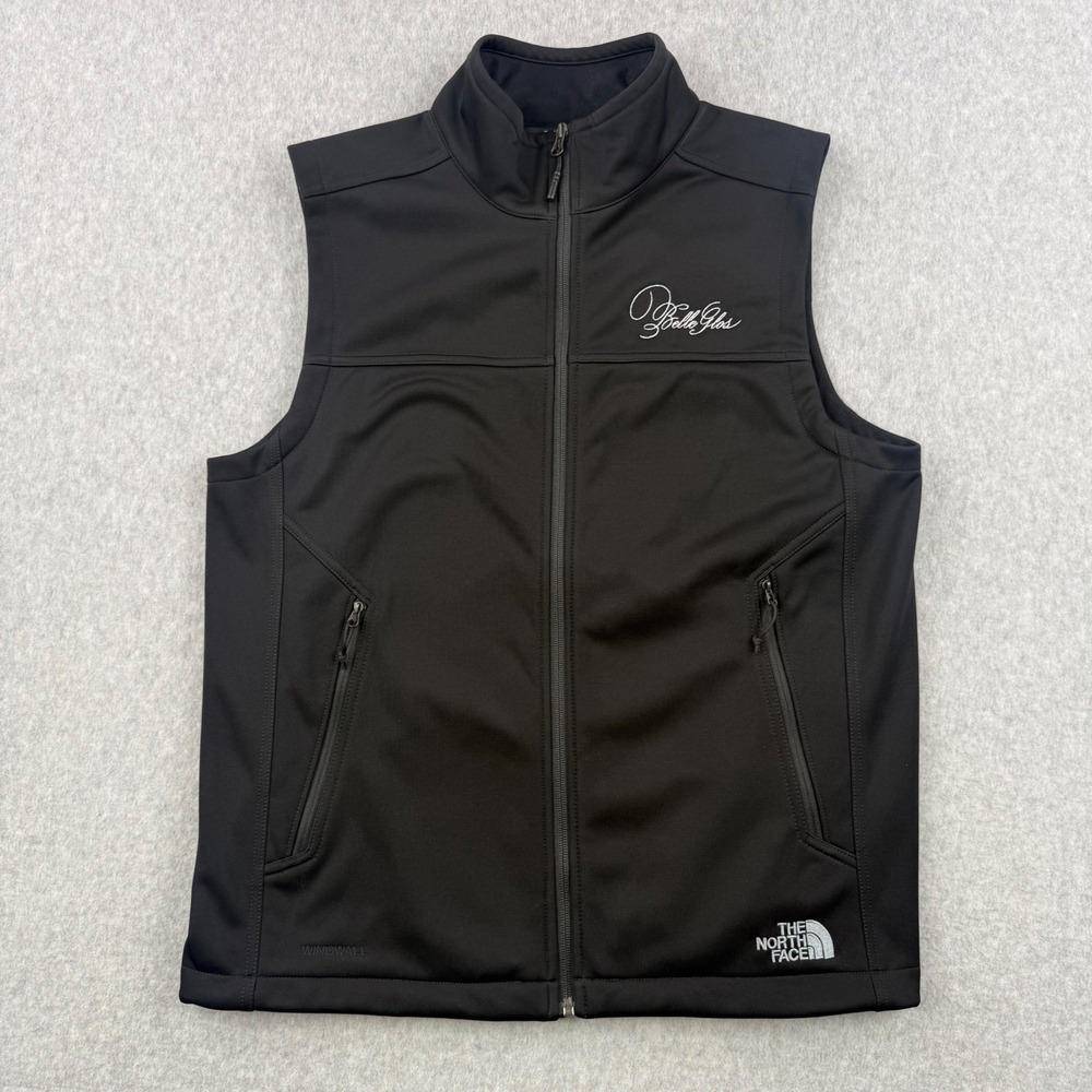 The North Face Vest‎ Mens Medium Black Windwall Full Zip Belle Glos Wine Logo